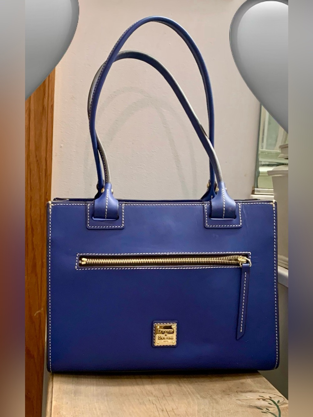Dooney & Bourke Blue Leather Tote with Front Zip Pocket - Picture 10 of 16